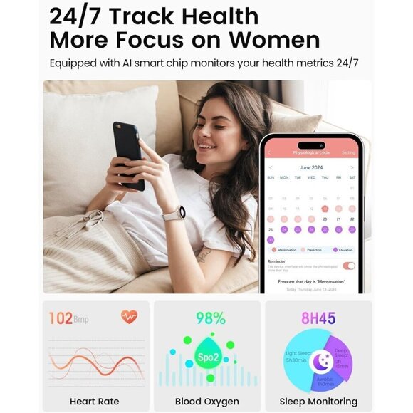 ✨ Ruxingx Smart Watch Women White Android iPhone Compatible Birthday Gifts Watch - Picture 3 of 8